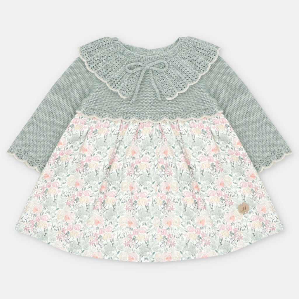 Vestido combinado floral con cuello amplio para bebé de Martín Aranda, referencia 047-30325.
