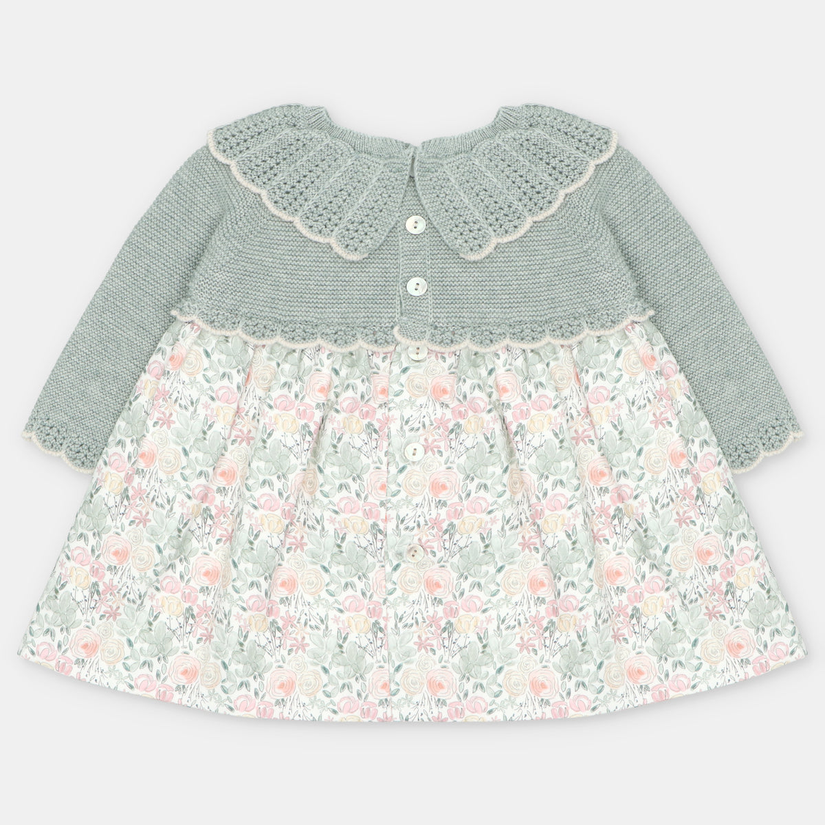 Vestido combinado floral con cuello amplio para bebé de Martín Aranda, referencia 047-30325.