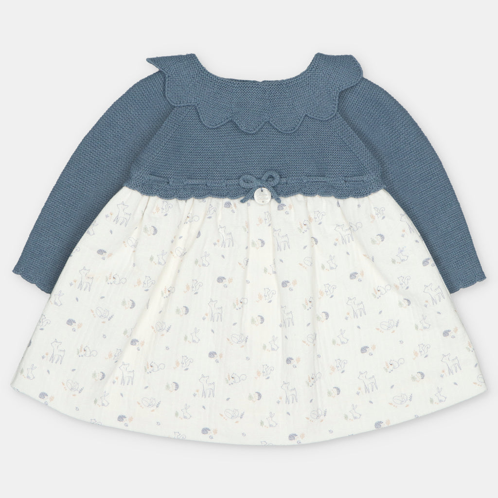 Vestido combinado con cuello de ondas para bebé de Martín Aranda, referencia 047-31328.