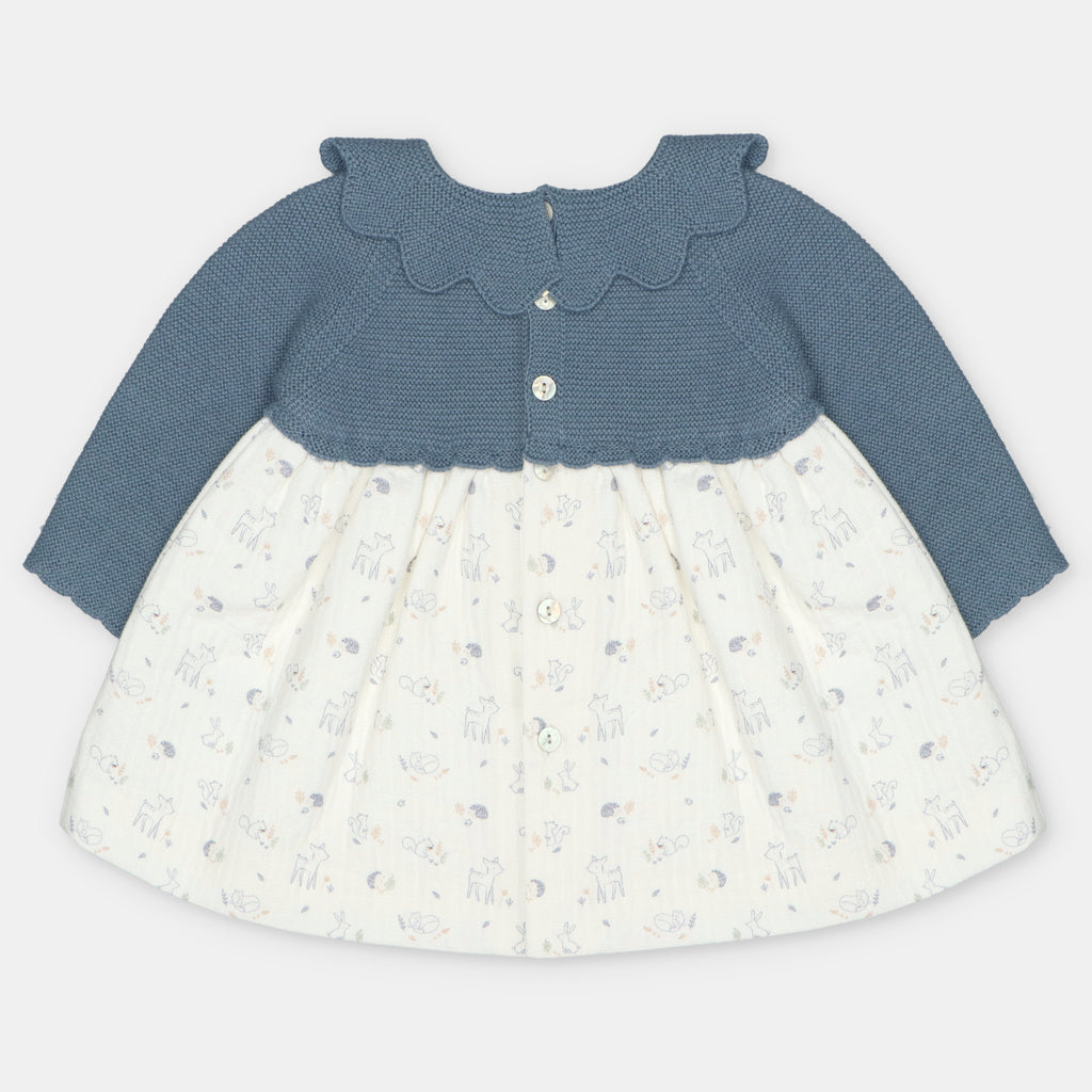 Vestido combinado con cuello de ondas para bebé de Martín Aranda, referencia 047-31328.