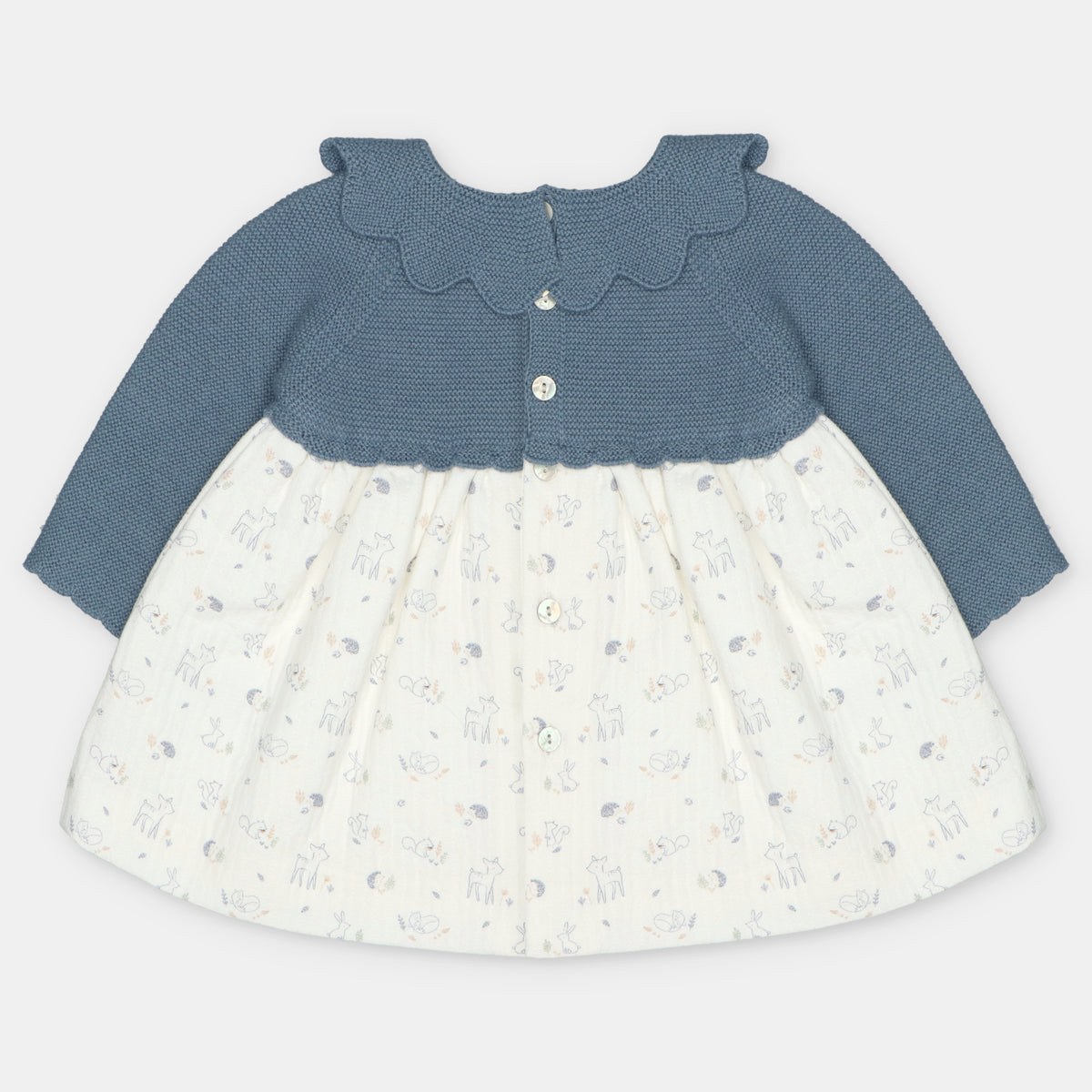 Vestido combinado con cuello de ondas para bebé de Martín Aranda, referencia 047-31328.