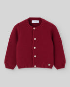 Chaqueta de punto rojo carmesí NADAL para bebé, Paz Rodríguez, vista frontal.