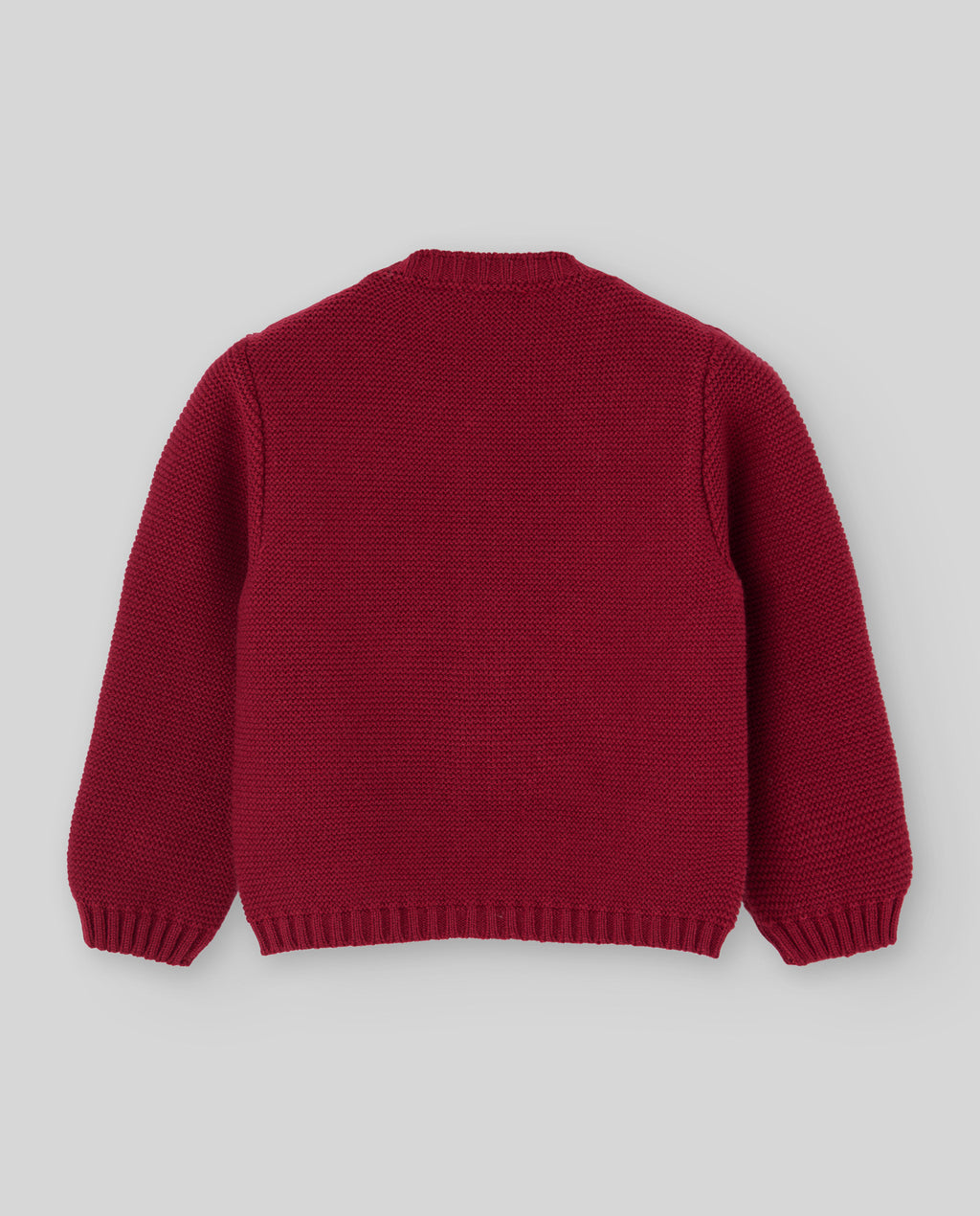 Chaqueta de punto rojo carmesí NADAL para bebé, Paz Rodríguez, vista posterior.