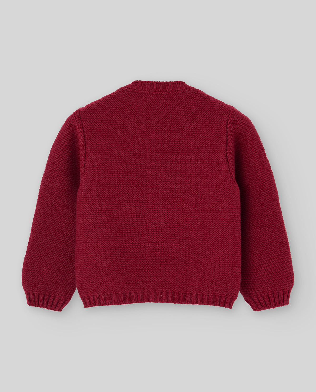 Chaqueta de punto rojo carmesí NADAL para bebé, Paz Rodríguez, vista posterior.