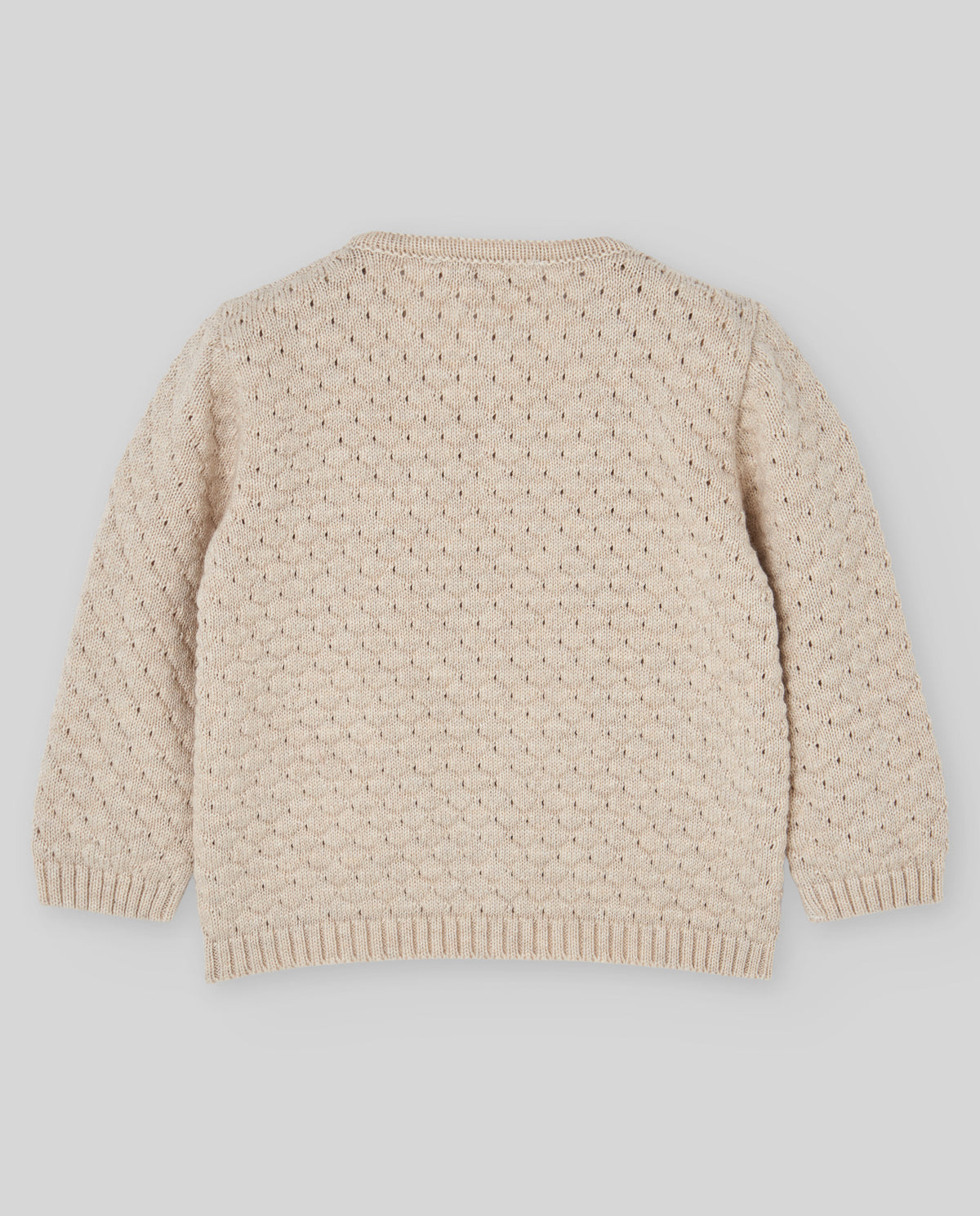 Chaqueta de punto avena LUMBRE para bebé, Paz Rodríguez, vista posterior.