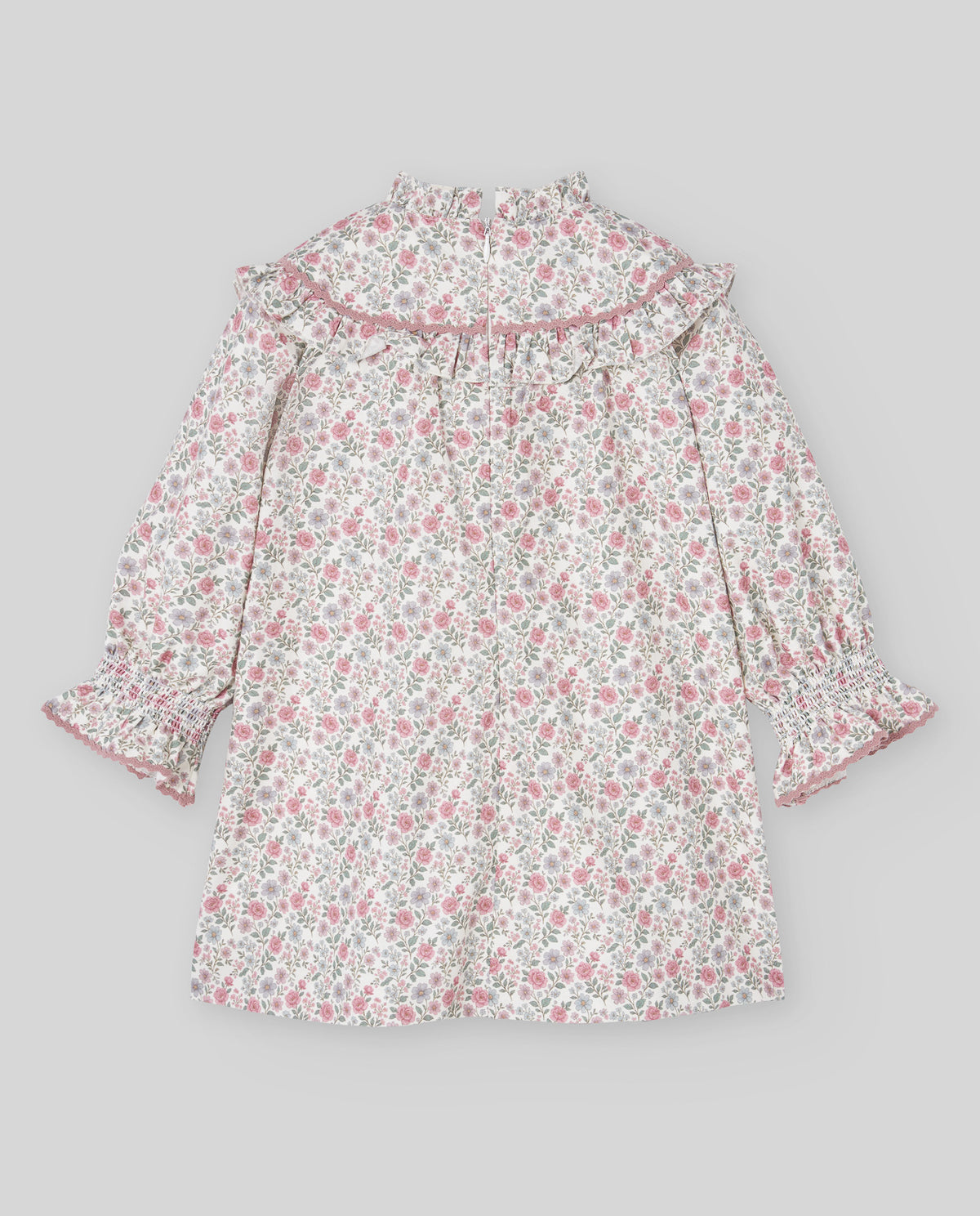 Vestido floral rosa LEDICIA para niña, Paz Rodríguez, vista posterior.