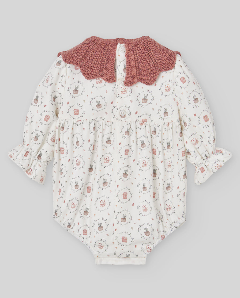 Mameluco estampado LUMBRE con cuello de punto teja, Paz Rodríguez, vista posterior.